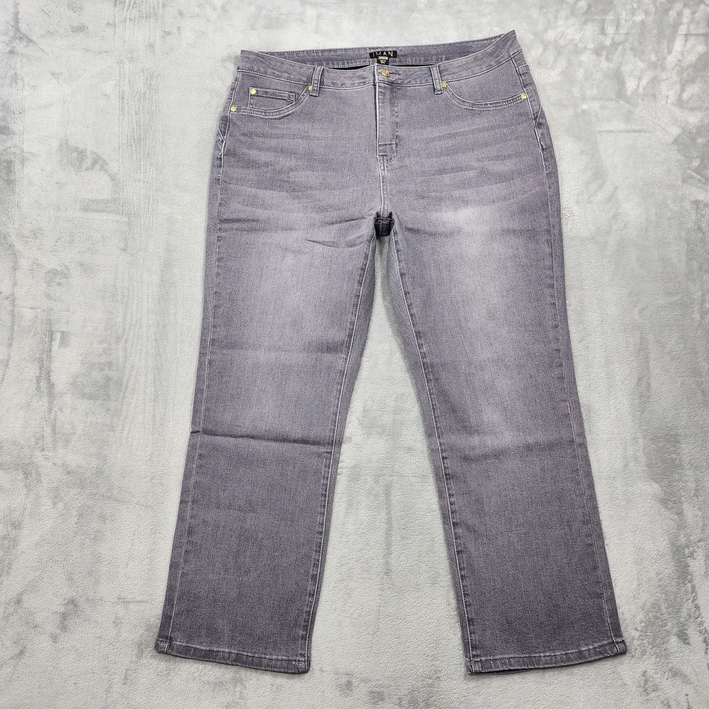 IMAN Jeans Womens 20W Gray High Rise Relaxed Straight Stretch Denim Medium Wash